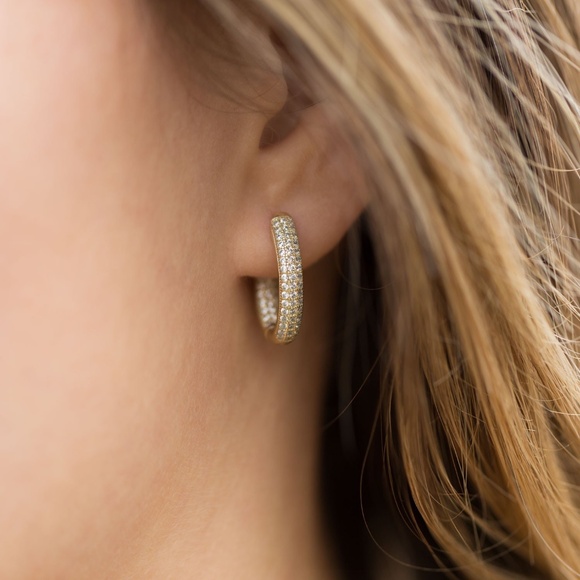 New! Micro Pave' Cubic Zirconia Huggie Earrings - Picture 2 of 2